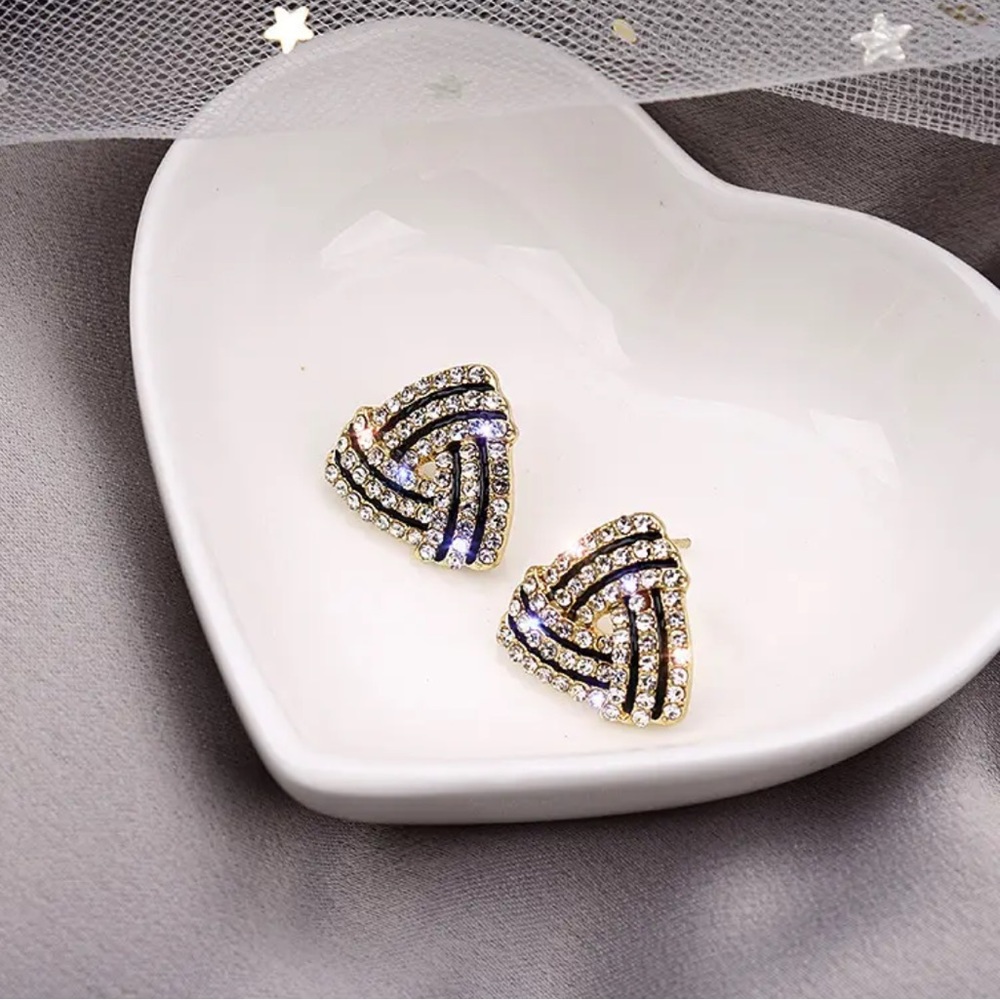 Gold Filled Black CZ Triangle Stud Earrings
